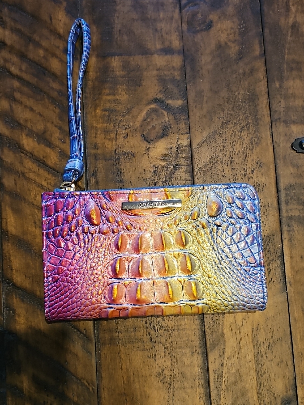 Brahmin Iridescent Croc-Embossed Wristlet - Purple, Pink, Gold